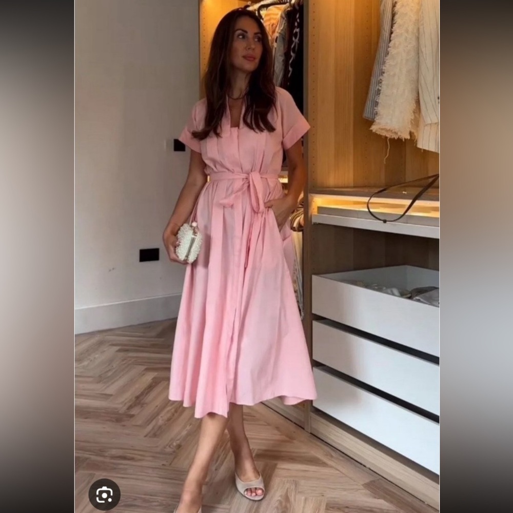 NEW ZARA FW24 WOMAN MIDI BELTED SHIRT DRESS ZW COLLECTION PINK | SIZE M - Picture 7 of 9